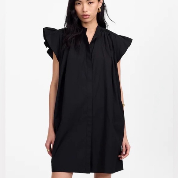 Madewell Dresses & Skirts - Madewell Flutter Sleeve Button-Front Mini Dress in Poplin Jet Black Size XS NWT